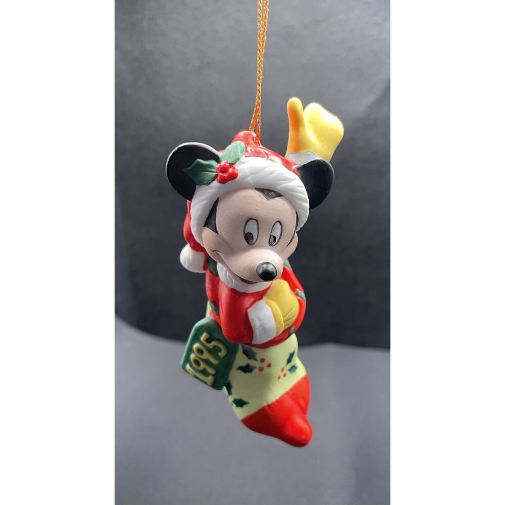 Vintage Disney 1995 Porcelain Mickey‎ Mouse in Stocking Christmas Ornament.